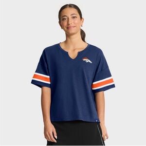 Fanatics Navy Denver Broncos Notch V-Neck Tee with Orange & White Stripes